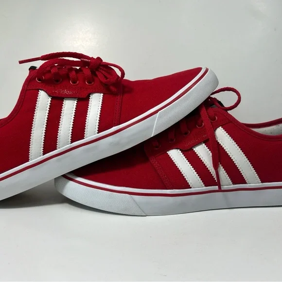 adidas Red Canvas Low-Profile Sneakers with White Stripes - Picture 11 of 13